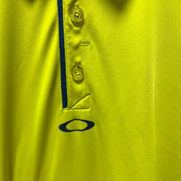 Oakley Polo Shirt Mens Medium Green Yellow Hydrolix Eyewear Golf Golfer Preppy - Picture 3 of 7